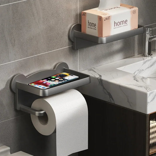 Toilet Paper Holder Stand Wall-Mounted with Phone Holder